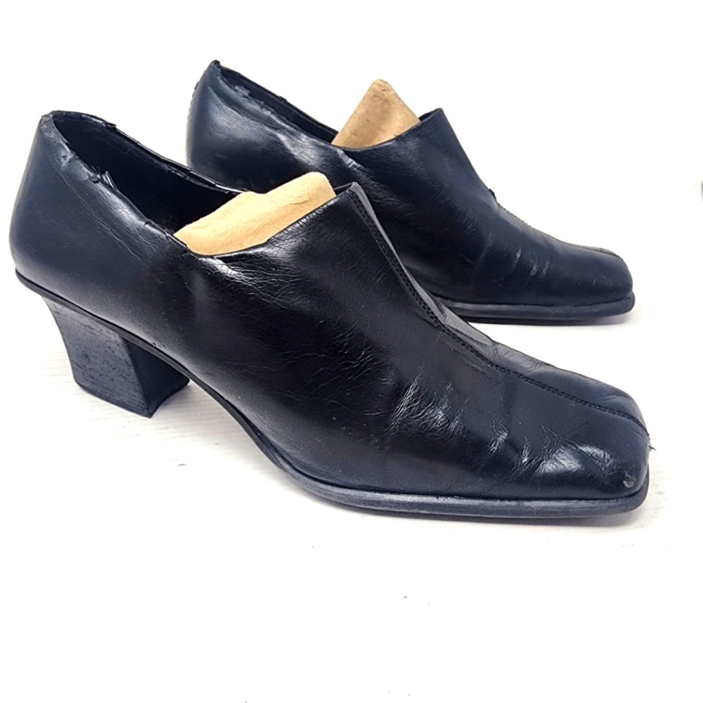 Vintage‎ Black Liz Claiborne Flex Leather Block Heels Comfy Work Shoes Size 8.5